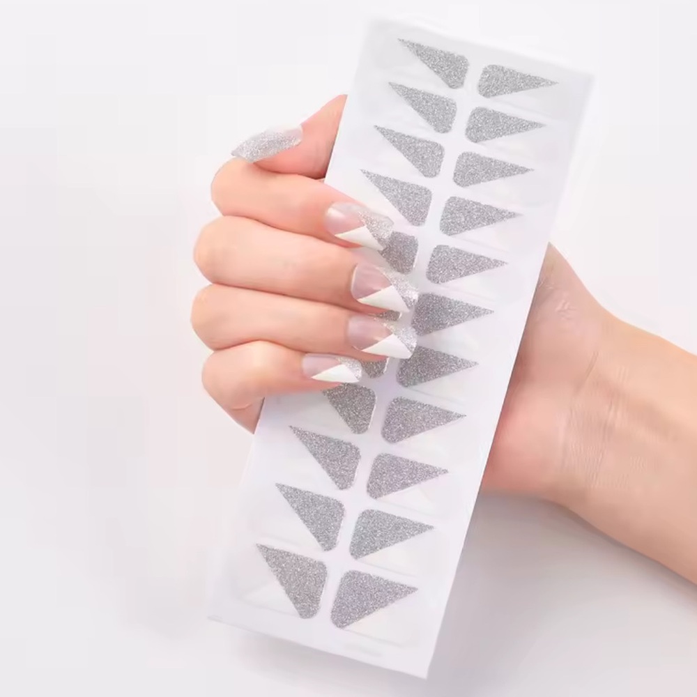 Silver Glitter Nail Stickers, Silver/White 1 Pack - 22 Stickers